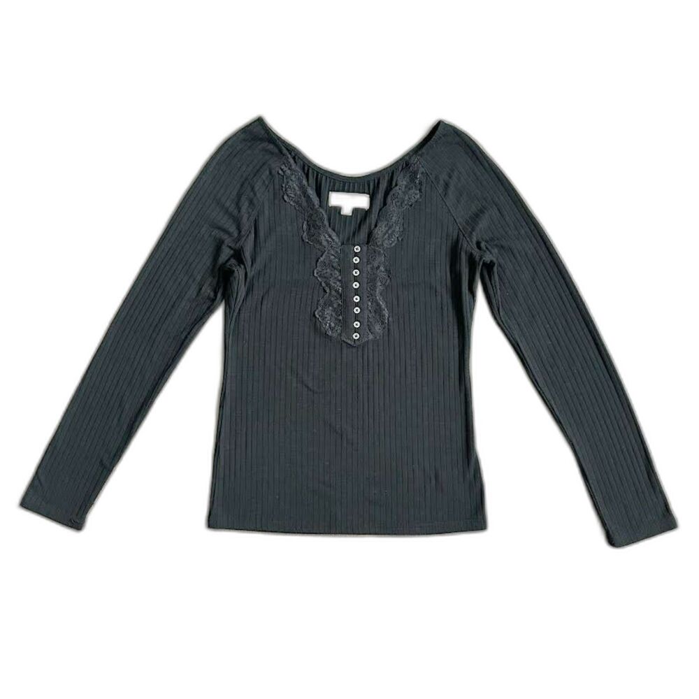 Idyllwind Black Western Long Sleeve Shirt Lace V-Neck Details Buttoning Sz Med